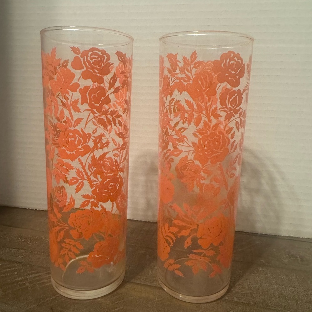 Set of 2 Libbey Coral Rose Highball Glasses
